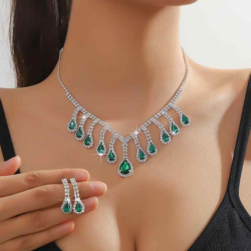ネックレス ピアス レディース フルパヴェ クリスタル ラインストーン カラフル ブルーグリーン 2点セット エレガント 上品 結婚式 パーティー フォーマル ドレスアップ アクセサリー ジュエリー