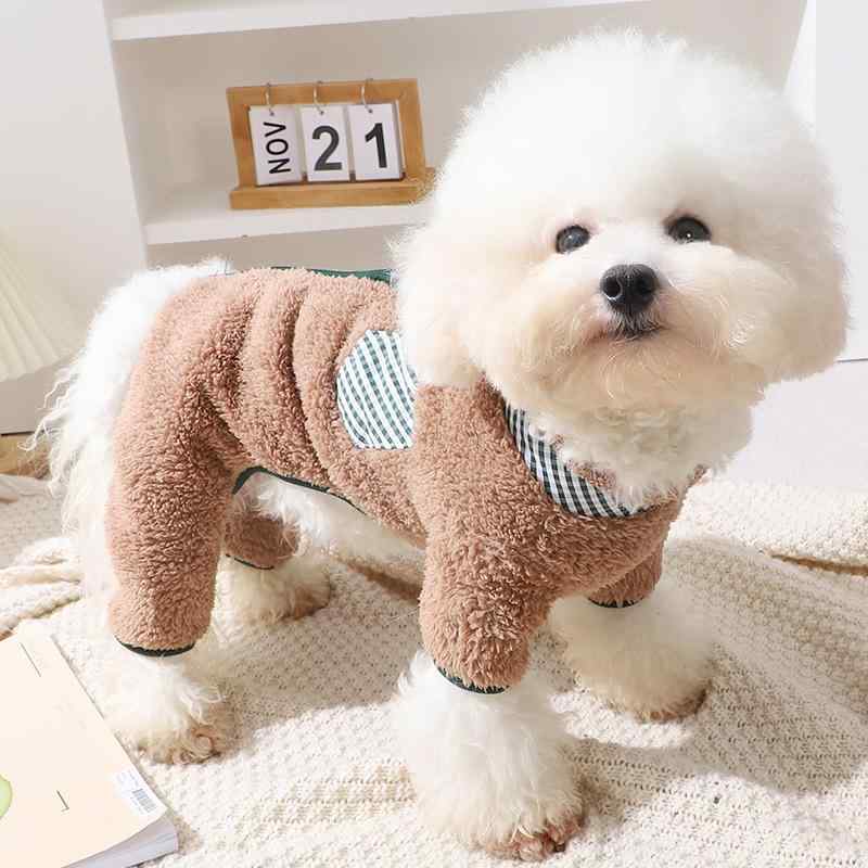 犬服 かわいい ドッグウェア 秋冬 防寒 保温 あったか リードフック付き シンプル カジュアル 四脚 背..