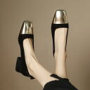 パンプス レディース 大きいサイズ 切り替え 太ヒール 浅履き スエード調 通勤 オフィス デイリー スクエアトゥ ミドルヒール ゆったり 幅広 春夏秋 ブラッ...