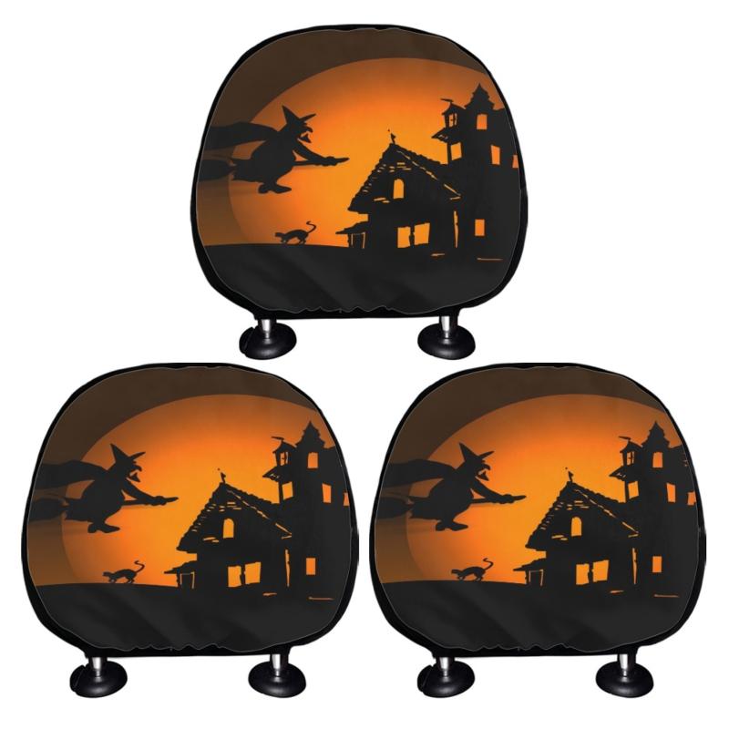 車用 ヘッドレスト ネックピロー ハロウィン 魔女柄 プリント クッション 北欧風 デザイン オールシー..