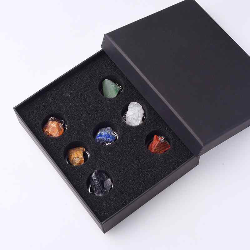 キーホルダー 天然水晶 鉱物標本 七色の原石 ギフトセット 子供向け 学習教材 知育玩具 コレクション ..