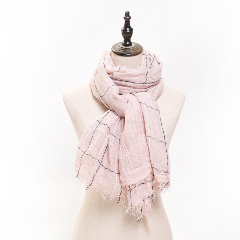 ショール ストール レディース 女性用 アクリル チェック柄 フリンジ ミドル丈 オールシーズン対応 ベーシック カジュアル 通勤 オフィス ピンク グレー コーヒー色(x2)