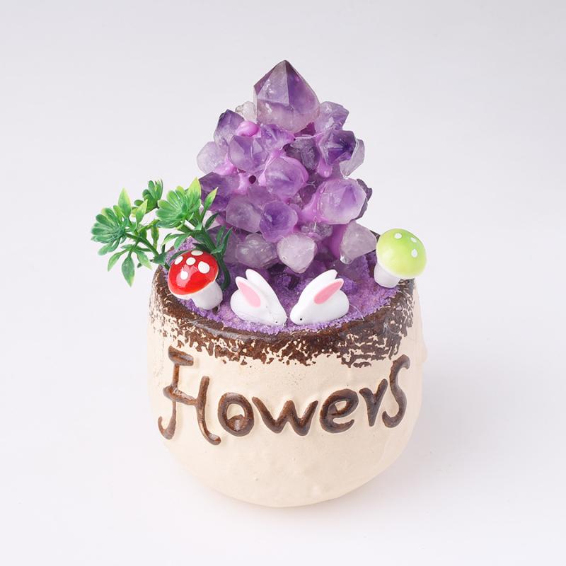 置物 天然水晶 ジェムストーン アメジストクラスター 金のなる木 原石 鉱物標本 家庭用 オフィス デスク インテリア 風水 開運 縁起物 モダン オブジェ(x2)