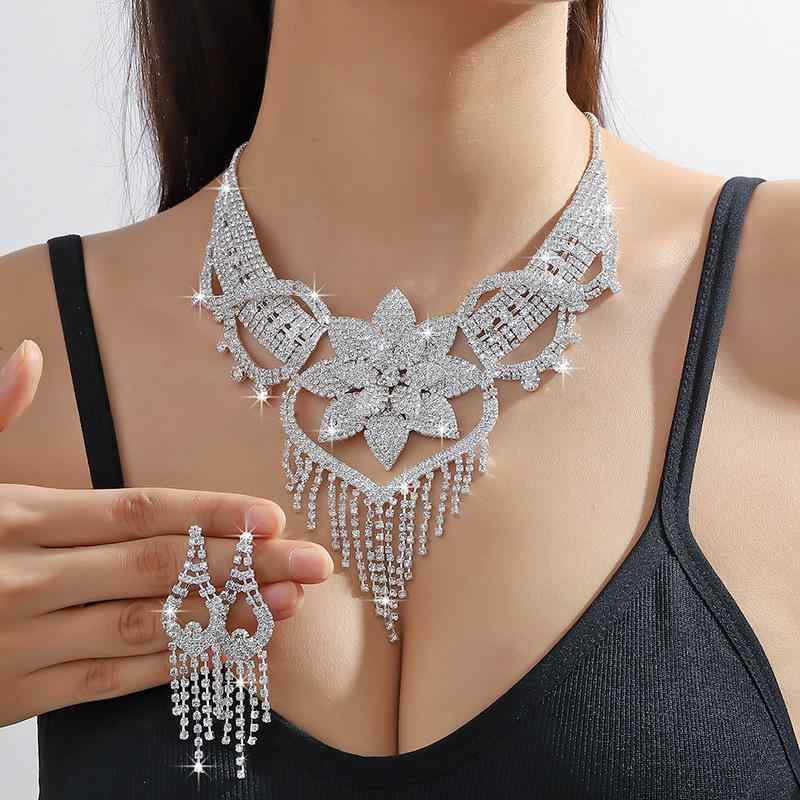 アクセサリーセット レディース 欧米ファッション 大ぶり 華やか ゴージャス ラインストーン 爪留め 電..