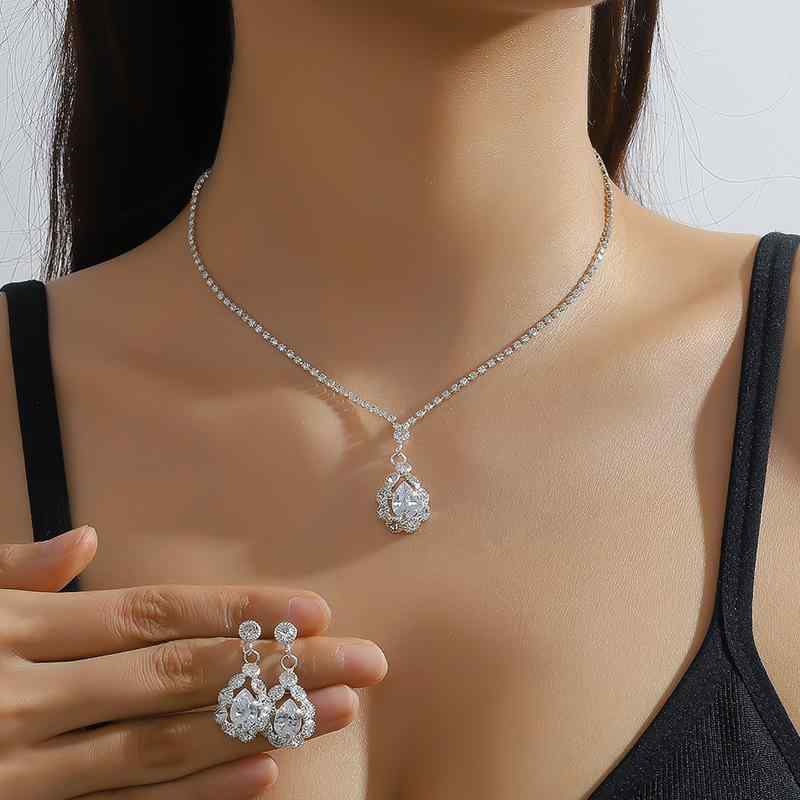 ピアス 鎖骨ネックレス セット レディース 女性用 シンプル ドロップ フルジルコニア ラインストーン 爪チェーン 電気メッキ加工 ドレス フォーマル 結婚式 パーティ