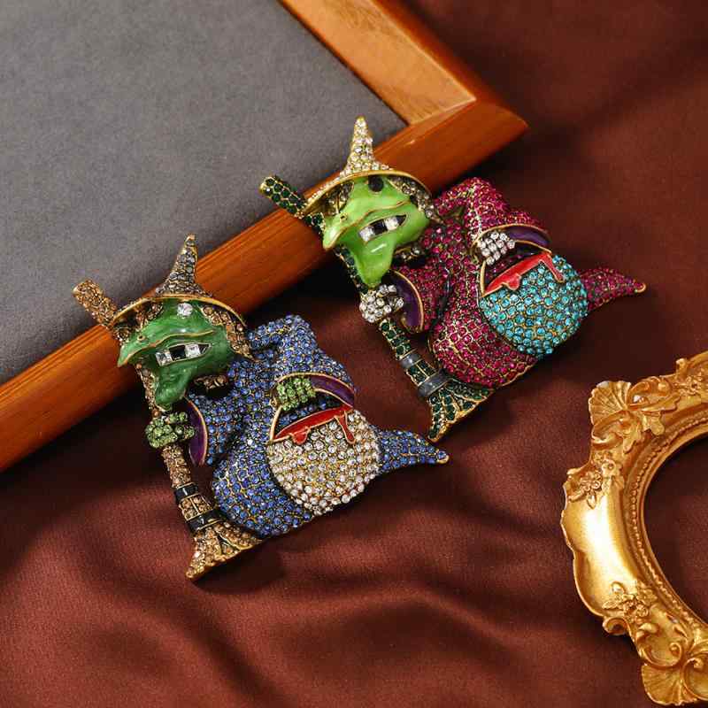 ブローチ 男女兼用 ハロウィン 魔女 キャンディ ラインストーン レトロ ヴィンテージ かわいい ユニー..