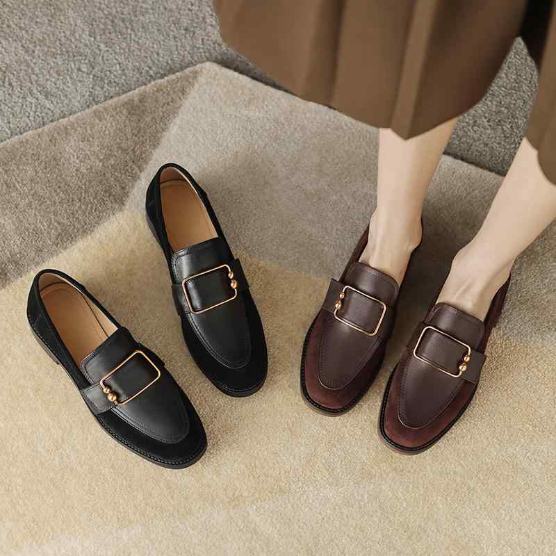 ローファー レディース フラット ローヒール 深履き ラウンドトゥ 大きいサイズ スエード 豚革裏地 ス..