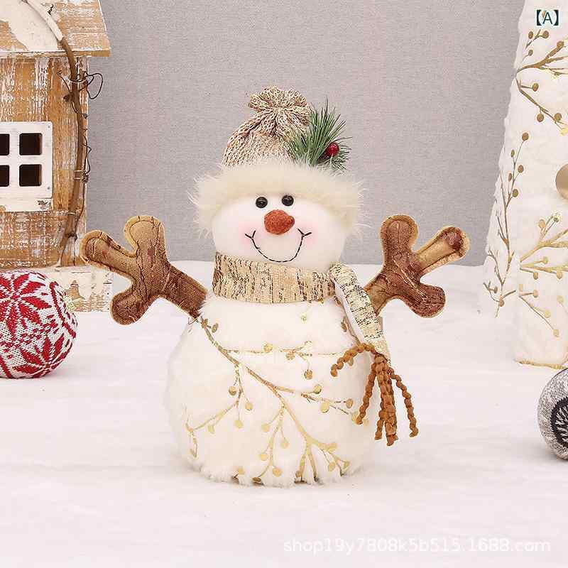 クリスマス装飾 ふわふわ プリント 生地 布製 とんがり帽子 丸帽子 雪だるま ぬいぐるみ マスコット ドール オブジェ プレゼント 飾り 置物