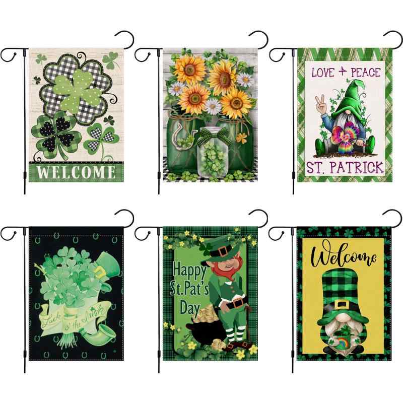 ガーデンフラッグ セントパトリックデー 両面 リネン素材 デジタルプリント 庭園装飾 祝日 イベント 屋..