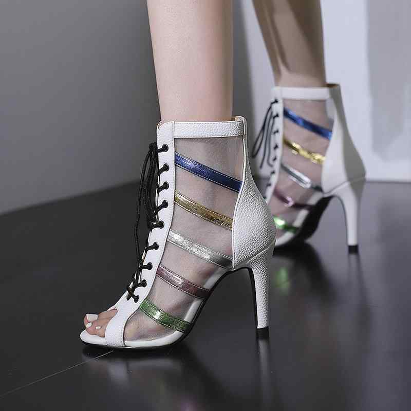 ダンスシューズ レディース ラテンダンス ジャズダンス メッシュ オープントゥ ショートブーツ サンダ..