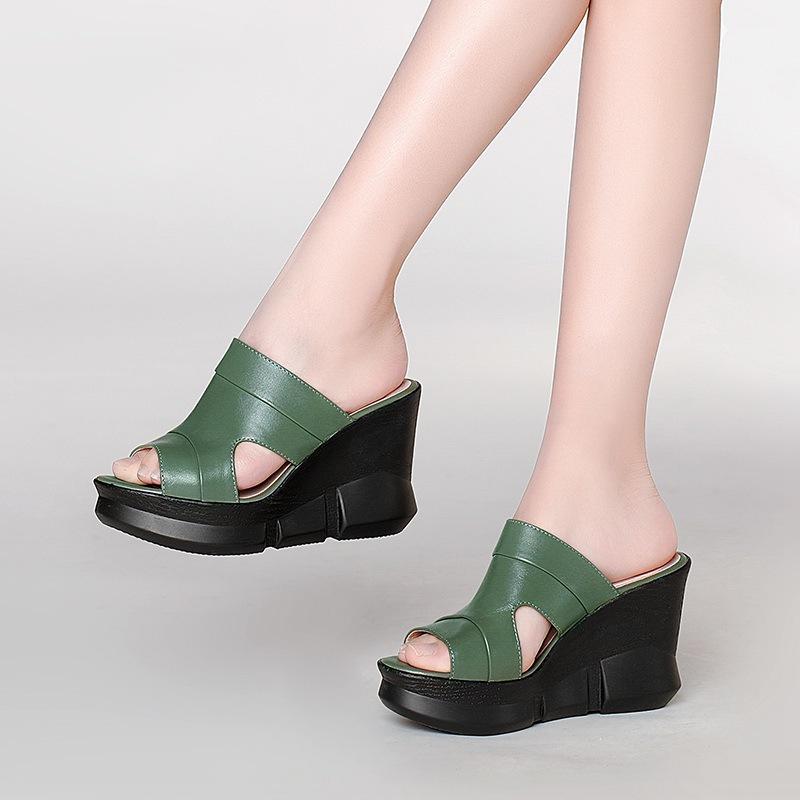 サンダル レディース 本革 オープントゥ 厚底 ウェッジソール ハイヒール シンプル おしゃれ 欧米スタ..