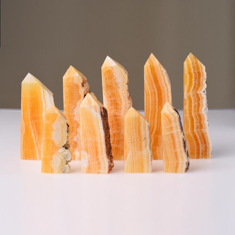 置物 天然水晶 黄色方解石 原石スライス 研磨加工 鉱物標本 デスクトップ オフィス インテリア おしゃれ オブジェ ヒーリング パワーストーン ギフト 誕生日 プレゼント(x2)