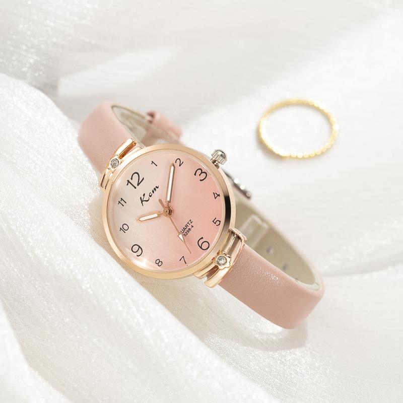 Women's Waterproof Watch, Suitable for Middle School and High School Students, for Commuting, Instagram-worthy, Harajuku Style, Simple, Gradient Design, Thin PU Leather Band, Round Shape, Quartz Analog Watch