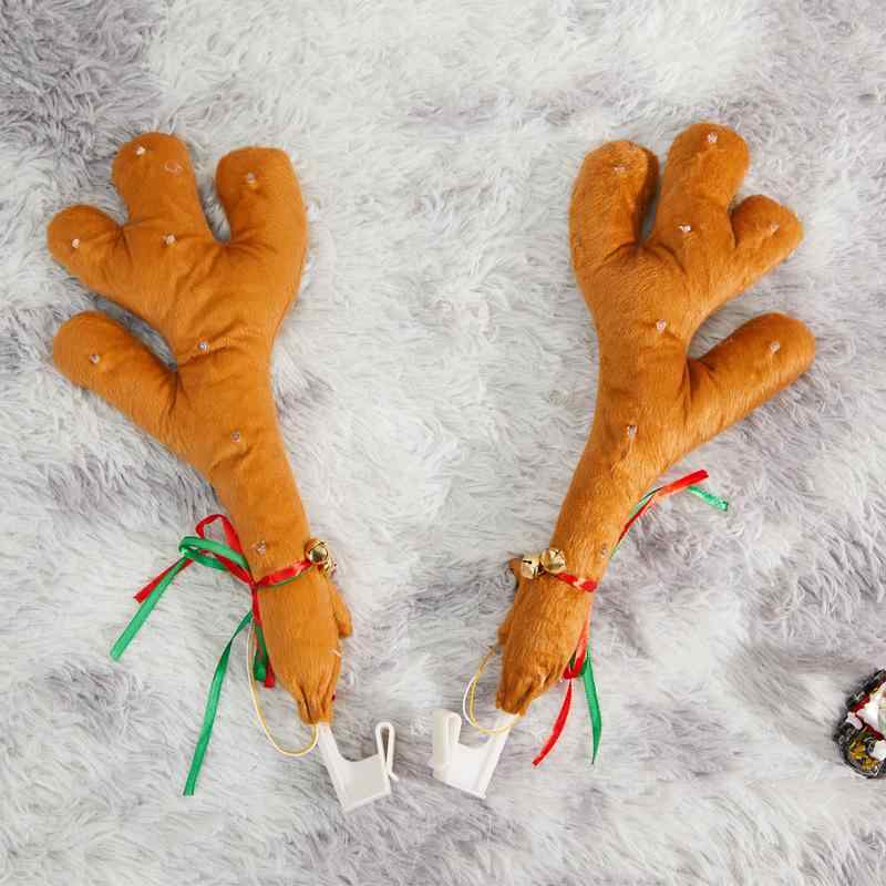 クリスマス装飾 車用 布製 ダークブラウン 鹿の角 アントラー かわいい おしゃれ カーアクセサリー ド..
