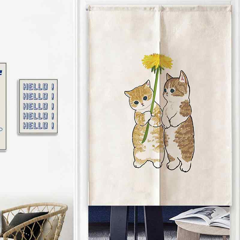 のれん キャラクター 猫柄 かわいい 癒し おしゃれ 間仕切り 目隠し キッチン 玄関 寝室 リビング トイレ 北欧風 ファブリック 布製 ポリエステル 綿混 割れあり(x2)