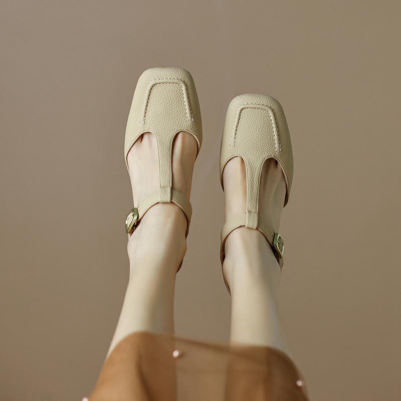 サンダル レディース レトロ つま先あり バックストラップ ワンストラップ ミドルヒール 太ヒール スク..