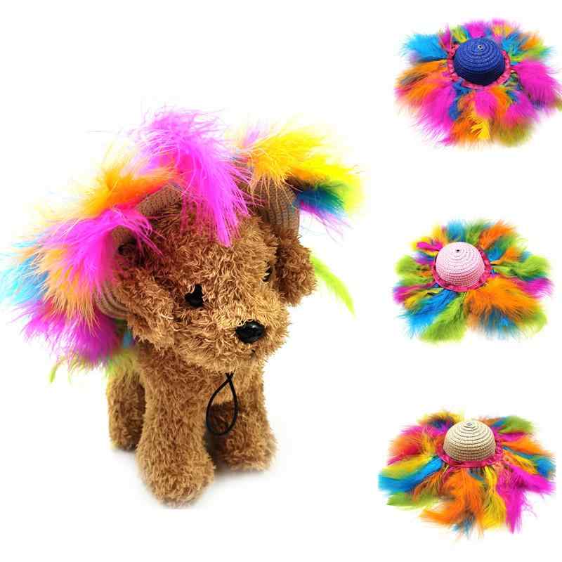 麦わら帽子 ペット 犬 猫 兼用 オールシーズン カジュアル ハロウィン パーティー 仮装用 羽根飾り 個..