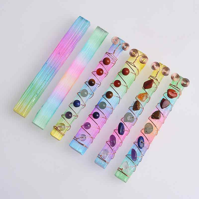 アクセサリー 手作り 耐変色性 銅線巻き 白水晶ベース カラフル さざれ石 電気メッキ加工 おしゃれ ヨ..