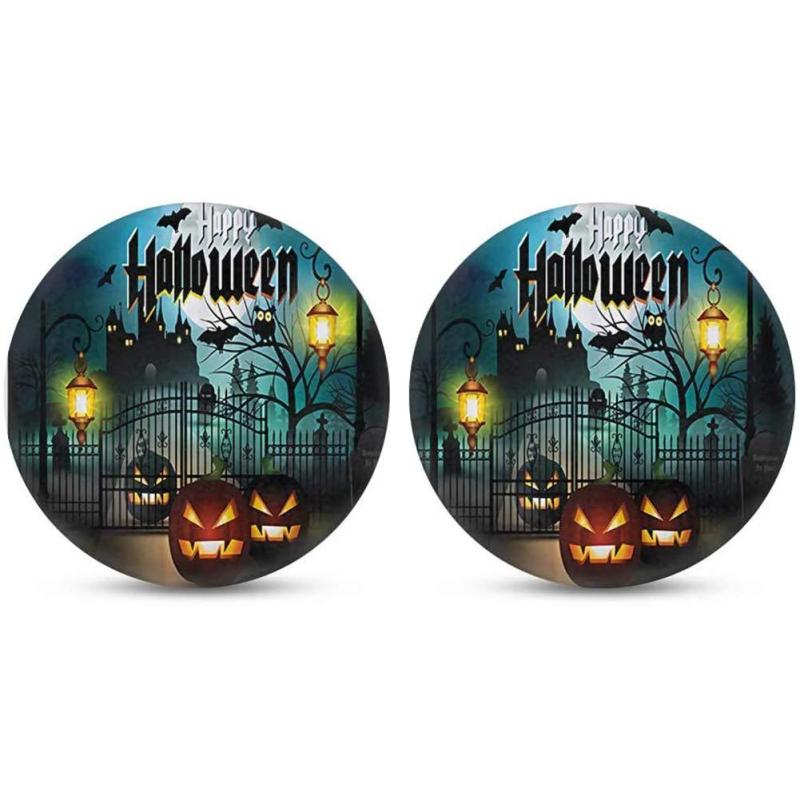 車用 カップホルダーマット 2個セット ハロウィン フクロウ カラス カボチャ柄 吸水 ドリンクコースター 直径7cm 車載 アクセサリー 化学繊維 スポンジゴム素材