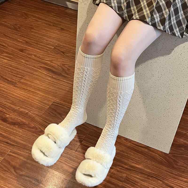 靴下 レディース あったか 滑り止め コットン 綿 秋冬 ケーブル編み リブ編み 日系 レトロ クルー丈ソ..