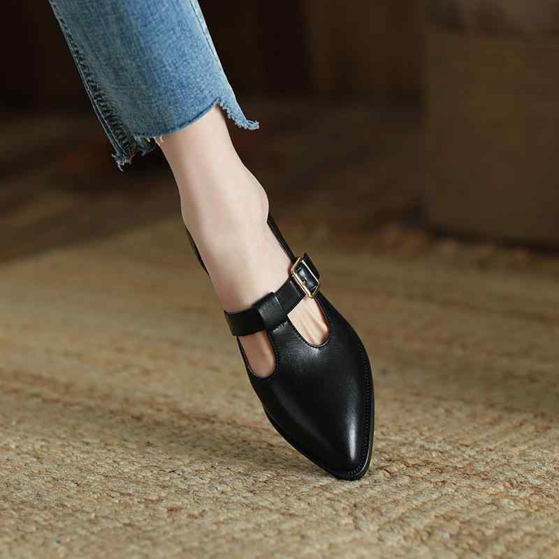 パンプス レディース Tストラップ マリージェーン 太ヒール チャンキーヒール ポインテッドトゥ とんがりつま先 レトロ ヴィンテージ ブリティッシュ 英国風 牛革 レザーシューズ 通勤 普段使い オフィス ブラック ブラウン