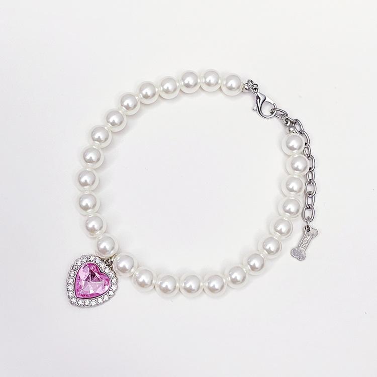 ペットネックレス 犬猫兼用 ハートチャーム ビーズ プラスチック製 首輪 かわいい プリンセス風 中小型犬用 アクセサリー おしゃれ オールシーズン 結婚式 バレンタイン プレゼント