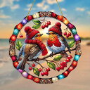 サンキャッチャー 紅雀 クリスマス アクリル 吊り下げ オーナメント インテリア ガーデニング 玄関 ポーチ ドア 窓 壁掛け かわいい 鳥モチーフ 20cm角...