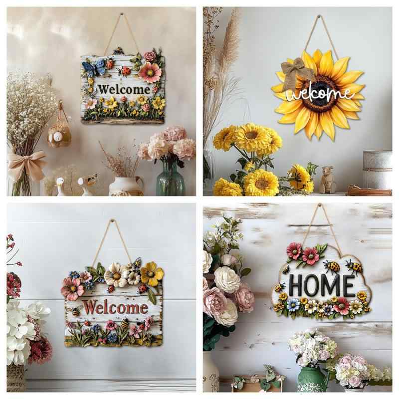 壁掛けプレート 木製 ナチュラル 麻紐付き リボン付き リース おうちモチーフ インテリア オーナメント 玄関 リビング 寝室 デコレーション クリスマス イベント 記念日(x2)