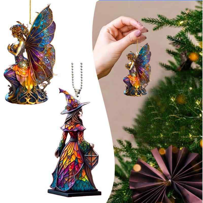 車用吊り下げ飾り ハロウィン 魔女 華やか ゴージャス かわいい バックミラー アクリル工芸 オーナメント 車内装飾 カーアクセサリー(x2)