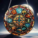 吊り下げ飾り 太陽 月 動物 12方位 アクリル製 円形 プレート カラフルペイント チェーン付き 窓 ドア 玄関 ポーチ 車用 ウォールデコレーション おしゃ...