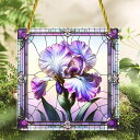 インテリアオーナメント アクリル製 スクエア 鳶尾花 太陽モチーフ 透明感 軽量 個性的 おしゃれ 窓 玄関 ドア 壁掛け 吊り下げプレート ホームデコレーショ...