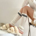 レッグウォーマー レディース 秋冬 保温 綿素材 ミドル丈 ふくらはぎ丈 暖かい 冷え対策 2本ライン シンプル くしゅくしゅ リブ編み ファッション小物(x3)