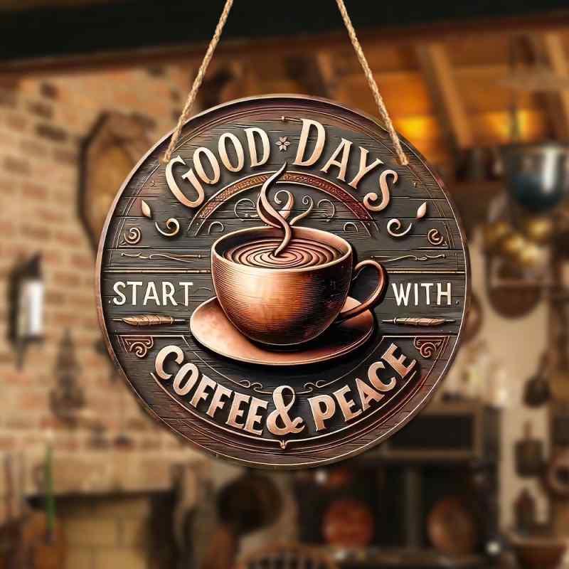 サインプレート カフェ風 おしゃれなメッセージ 英字 木製 吊り下げ ロープ付き 約20cm角 玄関 屋外 店..