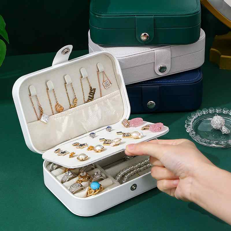 ジュエリーボックス 大容量 二段式 持ち運び PUレザー 高級感 ブルー 旅行 トラベル 卓上収納 アクセサリー リングケース 宝石箱 かわいい おしゃれ プレゼント 韓国風