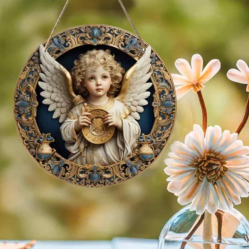 ウォールデコレーション アンティーク 天使 宗教モチーフ アクリル製 軽量 壁掛け ウォールアート パネ..