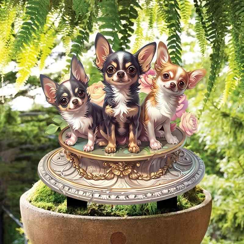 ガーデンピック かわいい チワワ アクリル製 3匹セット 鮮やかな色彩 庭 芝生 テラス ベランダ 屋外 装..