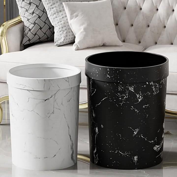 ゴミ箱 ダストボックス 蓋なし 押さえリング付き 北欧風 シンプル おしゃれ 大理石柄 マーブル柄 プラ..