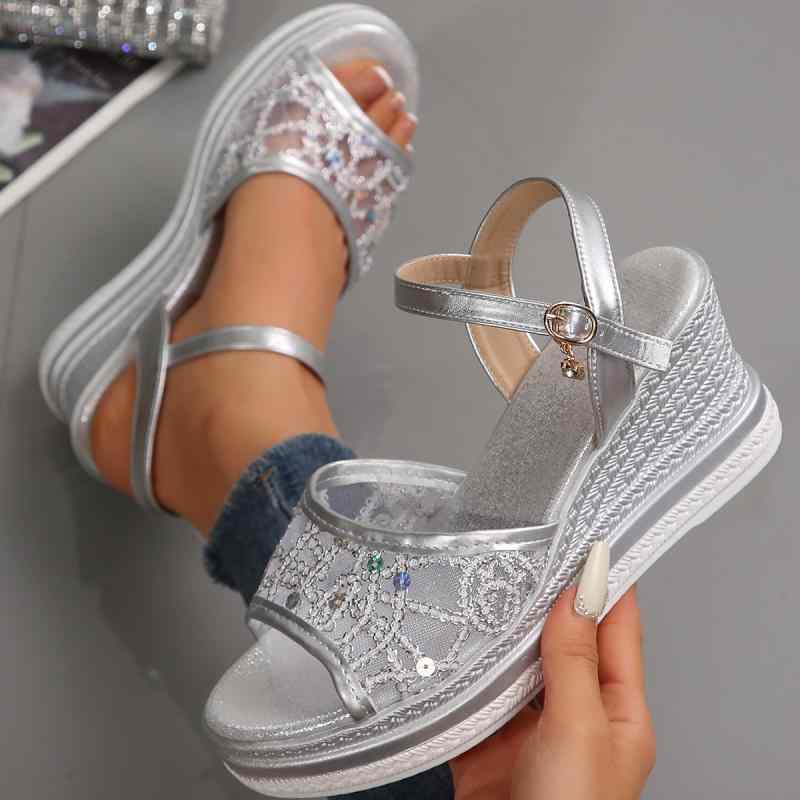 サンダル レディース 春夏 ワンストラップ バックル ウェッジヒール ハイヒール 厚底 快適 軽量 大きい..