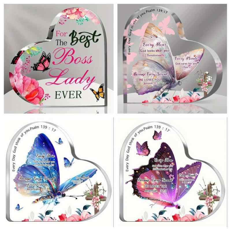 置物 透明 アクリル 立体 ハート形 蝶々柄 春夏 インテリア 卓上 リビング 玄関 かわいい おしゃれ 現代シンプル 雑貨 装飾品 オブジェ プレゼント ギフト