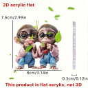カーアクセサリー バレンタイン ハート モンキー アクリル製 車内装飾 吊り下げチャーム バックミラ ...