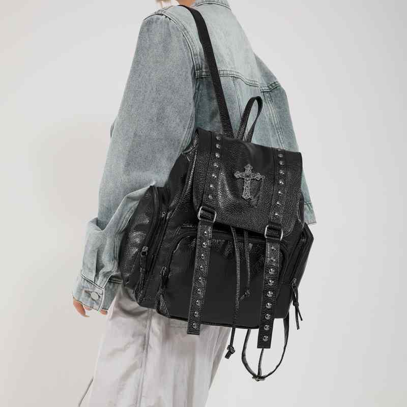 リュックサック レディース 超軽量 大容量 スタッズ ウォッシュ加工 PUレザー 切り替え おしゃれ 流行 カジュアル バックパック ショルダーバッグ 斜め掛けバッグ タブレット収納 旅行 通勤(4)