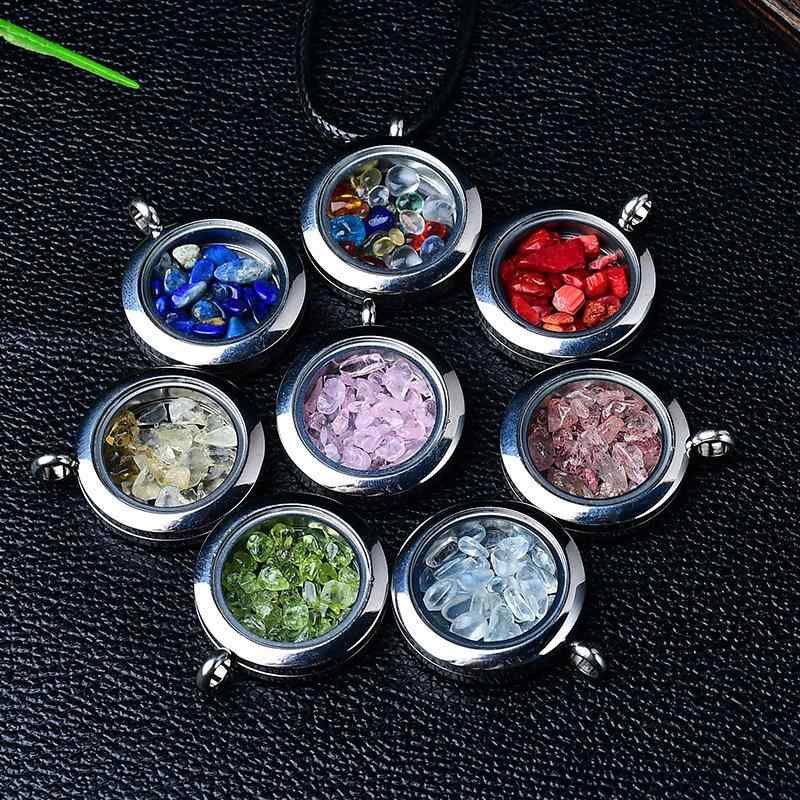 ネックレス 天然石 ガウボックス ペンダント 丸型 カラフル さざれ石 ローズクォーツ アメジスト メノ..