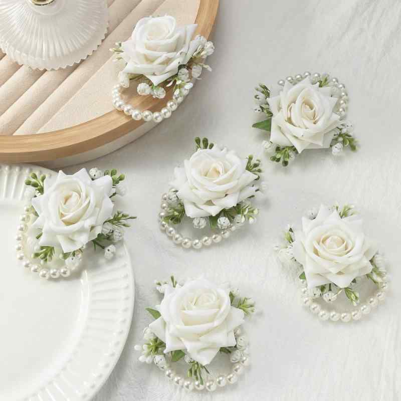リストブーケ ローズ 造花 6個セット 結婚式 ウェディング ブライダル ブライズメイド 花嫁 ゲスト 二次会 パーティー イベント 卒業式 発表会 ナチュラル シルクフラワー 白 ピンク ネイビー