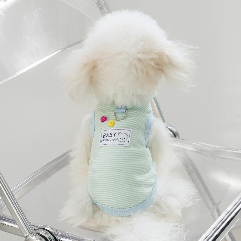 犬服 ドッグウェア 中小型犬 猫 春夏 通気性 涼しい 綿100% コットン リードホール付き ストライプ柄 ..
