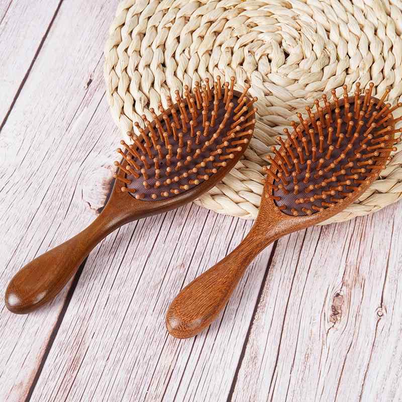 ヘアブラシ レディース 頭皮マッサージ 血行促進 静電気防止 サンダルウッド 木製 クッションブラシ パドルブラシ ロングヘア用 家庭用 旅行用