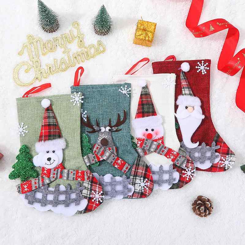 クリスマスソックス 麻布 フリース 手作り サンタクロース 雪だるま クマ トナカイ柄 飾り付け デコレーション プレゼント オーナメント おしゃれ かわいい 北欧風