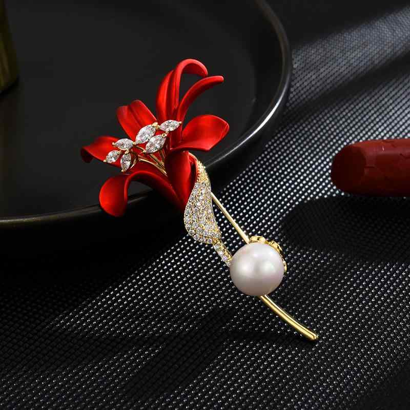 ブローチ レディース クラシック 高級感 上品 エレガント 韓国スタイル 百合 花柄 ゴールド 電気メッキ..