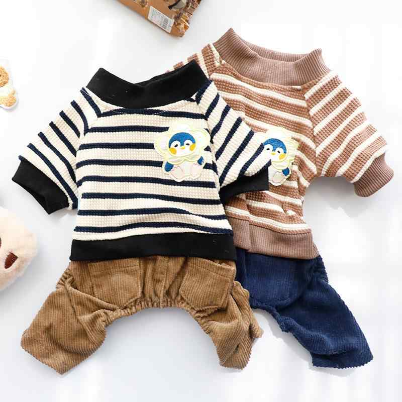 犬服 ペット服 春秋 四足 ワッフル生地 コーデュロイ 重ね着風 フェイクレイヤード 小型犬 トイプード..