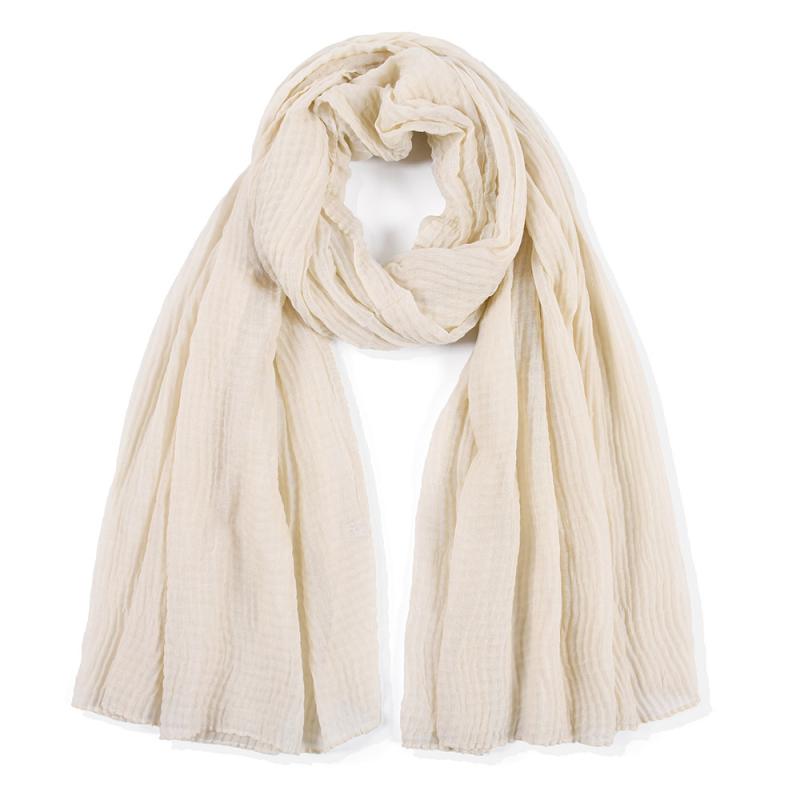 スカーフ レディース コーンクレープ加工 無地 シワ加工 長方形 綿麻 大判 ショール ヘッドスカーフ タ..