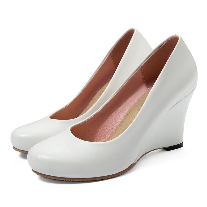 パンプス レディース 浅め履き口 ウェッジソール ハイヒール ラウンドトゥ スリッポン シンプル カジュアル 通勤 オフィス デイリーユース 大きめサイズ ゆっ...